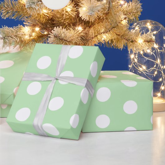 さげ緑と白の水玉模様 ラッピングペーパー (クリスマス)