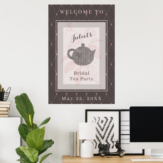 ささやかなピンクとディープタウペのブライダルティーウェルカムサイン ポスター (ホームオフィス)