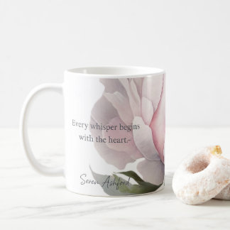 ささやきの言葉で咲くピンクの花のマグカップ コーヒーマグカップ