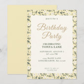 ささやく牧場 - バターイエローフローラルボーダー 招待状 (正面/裏面)