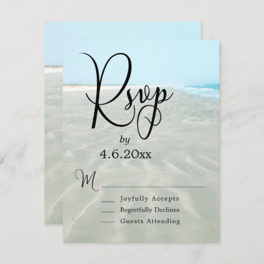 さざ波サンドアクアウォーターフォトモダンビーチ結婚式 出欠カード (正面/裏面)