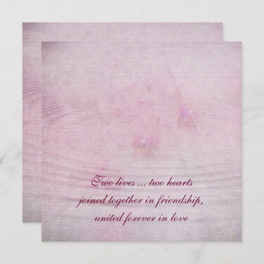 さざ波結婚のあるピンク色の蘭の花束 招待状 (正面/裏面)