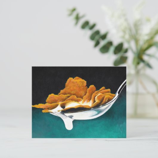 さじの穀物およびミルクの絵画の郵便はがき ポストカード (スタンド正面)