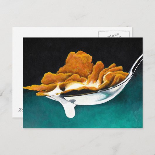 さじの穀物およびミルクの絵画の郵便はがき ポストカード (正面/裏面)