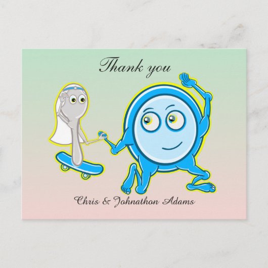 さじ走の付いた皿は結婚有難う ポストカード (正面)