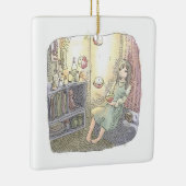 さなくごじ 薄暗いお部屋で柔らかい光を放つ浮いている物体と座っている女性のイラスト セラミックオーナメント (右)