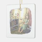 さなくごじ 薄暗いお部屋で柔らかい光を放つ浮いている物体と座っている女性のイラスト セラミックオーナメント (左)