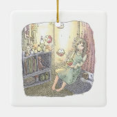 さなくごじ 薄暗いお部屋で柔らかい光を放つ浮いている物体と座っている女性のイラスト セラミックオーナメント (裏面)