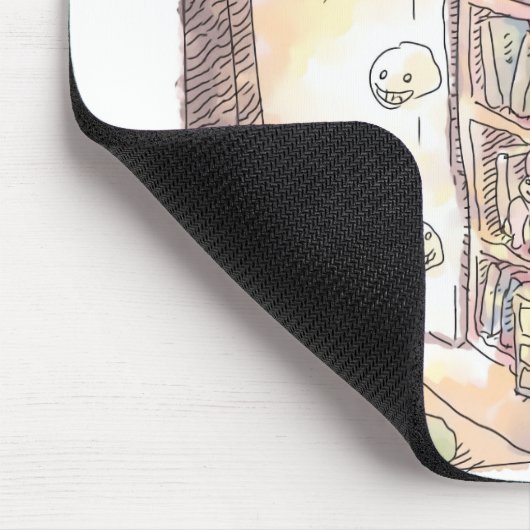 さなくむじ 薄暗いお部屋で本棚のそばに浮いているぼんやり光る物体と女性のイラスト マウスパッド (コーナー)