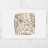 さなごむじ  お部屋の段ボールの中で震えているウサギを見ている女性のイラスト フードラベル (シングルラベル)