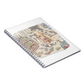 さなささじ  部屋の階段わきで屈んでたくさん落ちているゴミを拾う女性のイラスト ノートブック (右側)