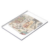 さなささじ  部屋の階段わきで屈んでたくさん落ちているゴミを拾う女性のイラスト ノートブック (左側)