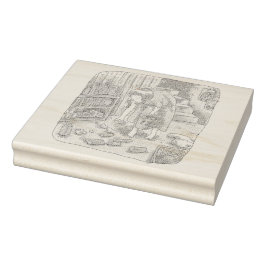 さなささじ  部屋の階段わきで屈んでたくさん落ちているゴミを拾う女性のイラスト ラバースタンプ