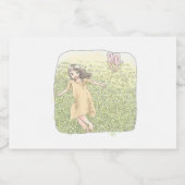 さなしむじ  広い緑の草原を追いかける兎から走って逃げる橙色のワンピースの女性 フードラベル (シングルラベル)