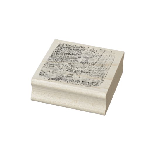 さななむじ 茶色いお部屋で机に向かい座ってお茶を楽しむ女性のイラスト ラバースタンプ (スタンプ)