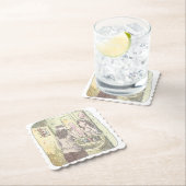 さなにしじ　黄色い洗面所で鏡に映る自分を見ながらメイク道具を使う女性のイラスト ペーパーコースター (インサイチュ)