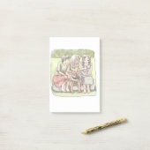 さなにやじ 野外で、椅子に座って仲良くしている三人の裸足の女の子のイラスト ポストイット (デスク上)