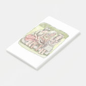 さなにやじ 野外で、椅子に座って仲良くしている三人の裸足の女の子のイラスト ポストイット (アングル)