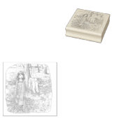 さなむやじ 野外の木の下に座るピンクのウサギと手を引いて歩く女性のイラスト ラバースタンプ (押印)