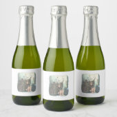 さなやにじ  薄明るい水色のお部屋の本棚のそばで座る素足の女性のイラスト スパークリングワインラベル (ボトル)