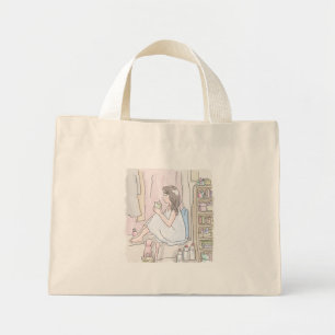 さにいむじ カーテンのあるお部屋の隅っこに座って考える女性のイラスト ミニトートバッグ