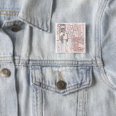 さにさいじ 赤いお部屋で座り込んでぼんやりする女性のイラスト 缶バッジ (インサイチュ)
