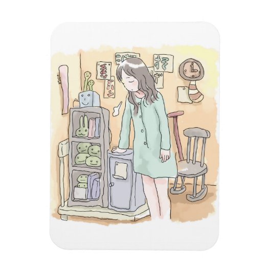 さにしむじ  お部屋で手をついてため息をつく女性のイラスト マグネット (縦)