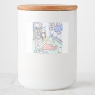 さにしれじ　緑のカーペットが敷いてある寝室でへたり込んでいる女性のイラスト フードラベル