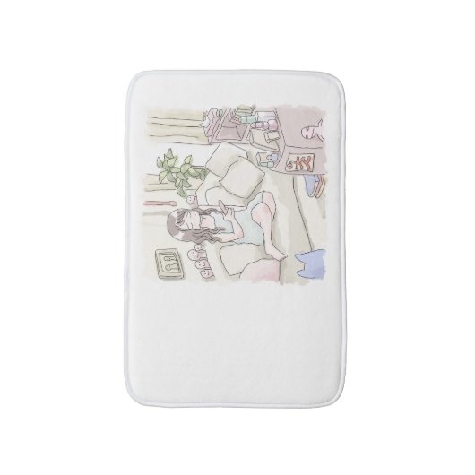 さににいじ　ソファの上で足を投げ出して考える女性のイラスト バスマット (正面縦)