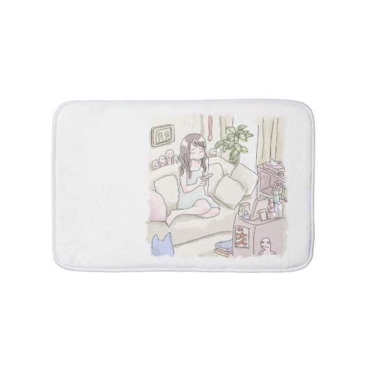 さににいじ　ソファの上で足を投げ出して考える女性のイラスト バスマット (正面)