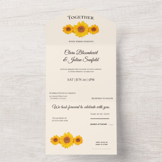 さばき結婚の花と素朴な – クリーム オールインワン招待状 (内側)