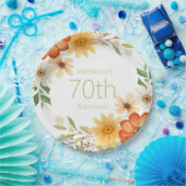 さびかわいらし黄色い白い花70誕生日 ペーパープレート (パーティー)