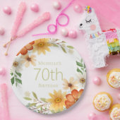 さびかわいらし黄色い白い花70誕生日 ペーパープレート (パーティー)