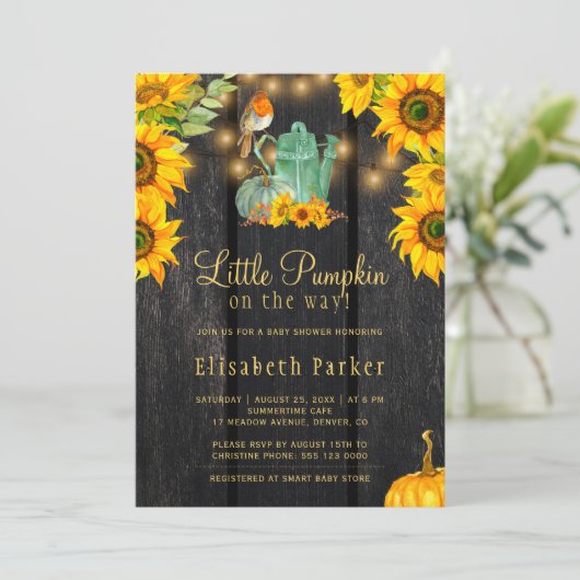さびしい秋の赤ちゃんシャワーの途中の小さなカボチャ 招待状 (スタンド正面)