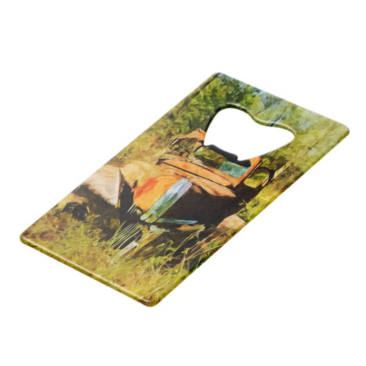 さびたオレンジ色のトラック抽象芸術印象派 クレジットカード栓抜き (正面アングル)