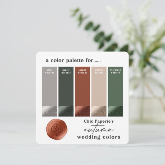 さびたハンター グリーン 秋のウェディング カラー パレット カード (スタンド正面)