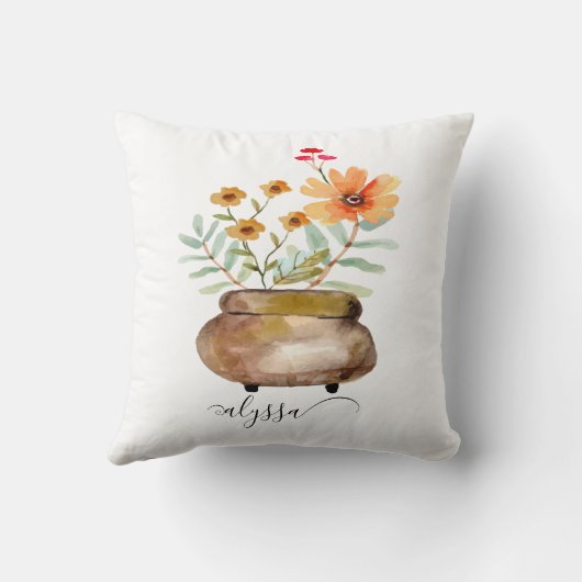 さびたピンクのバラの花トレンディースクリプト名 クッション (裏面)