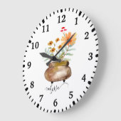 さびたピンクのバラの花トレンディースクリプト名 ラージ壁時計 (傾斜)