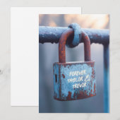 さびたフェンスの愛の南京錠 招待状 (正面/裏面)