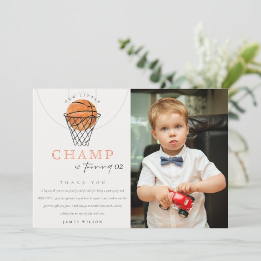 さびたリトルチャンピオン バスケットボール フォト 誕生日 サンキューカード (スタンド正面)