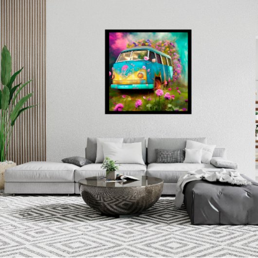 さびた古いコンビのファンと花 ポスター