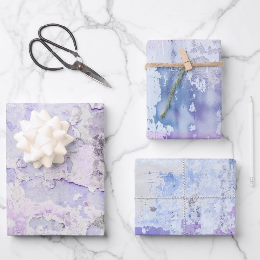 さびた紫絵を描の水色 ラッピングペーパーシート (正面)