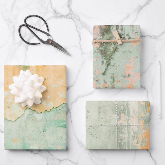 さびた緑の絵を描水色 ラッピングペーパーシート (正面)