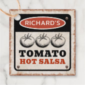 さびた背景を持つトマトホットサルサ フェイバータグ (正面)