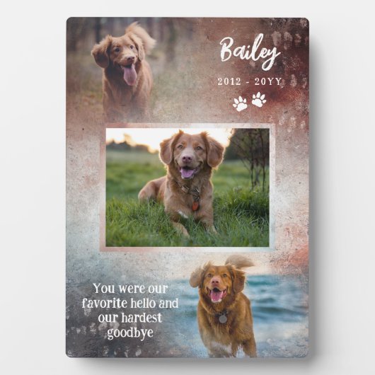 さびた赤とネイビーの肉球お気に入りの挨拶犬メモリアル フォトプラーク (正面)