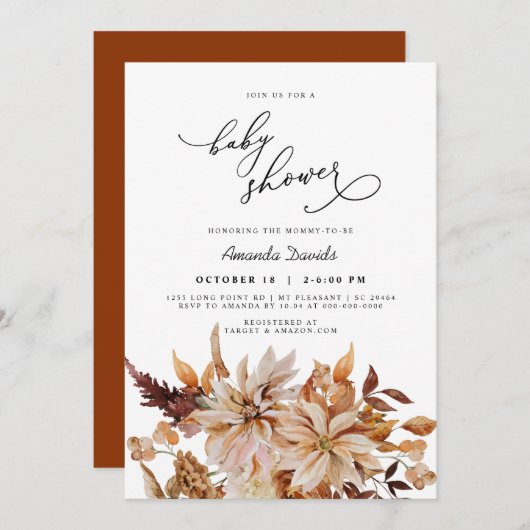 さびぼほ秋秋男女兼用赤ちゃんシャワー 招待状 (正面/裏面)