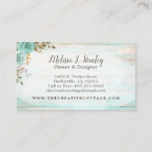 さびれたコテージの素朴な魅力を持つターコイズの花のデザイン 名刺 (裏面)