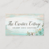 さびれたコテージの素朴な魅力を持つターコイズの花のデザイン 名刺 (正面)