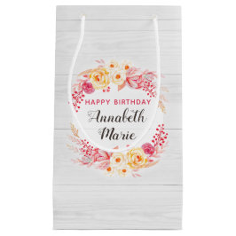 さびれたシックなルースドフラワーローズお誕生日おめでとう スモールペーパーバッグ