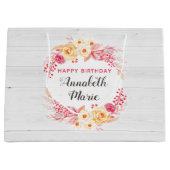 さびれたシックなルースドフラワーローズお誕生日おめでとう ラージペーパーバッグ (正面)